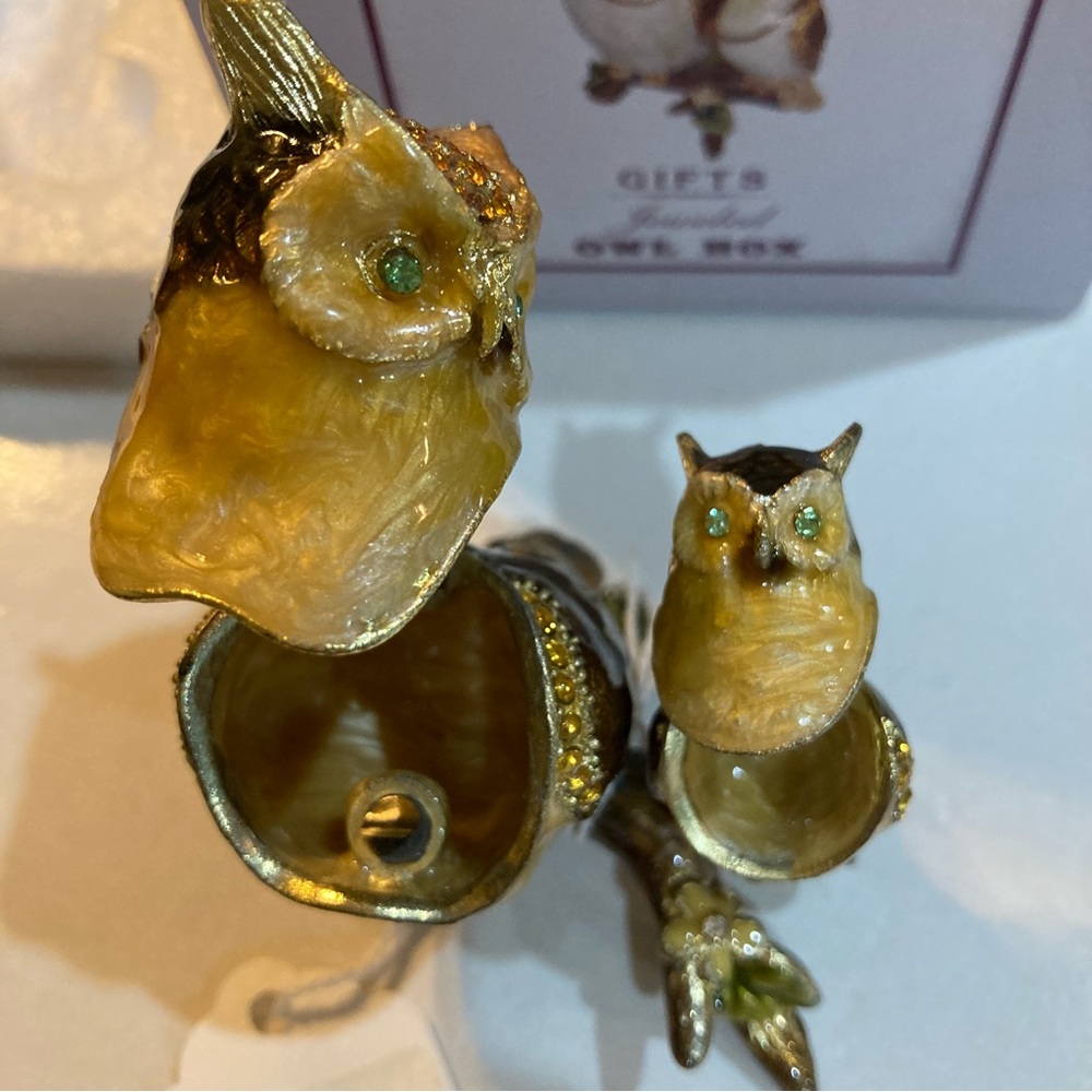 NWT Vintage Jeweled Double Owl Trinket Box in Original Box from Cracker Barrel